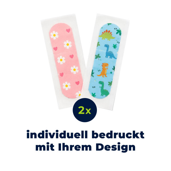 2 wasserabweisende, individuell bedruckte ACTIOMEDIC&reg; Pflasterstrips
