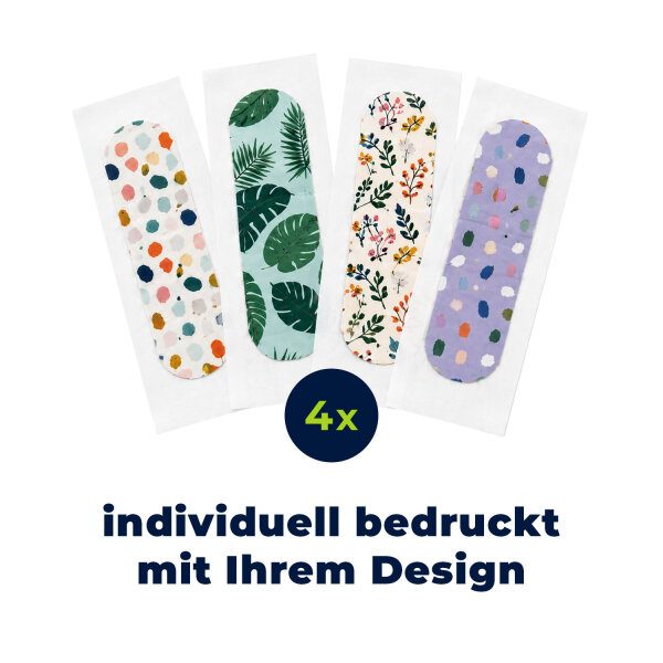 4 water-repellent, custom-printed ACTIOMEDIC® plaster strips